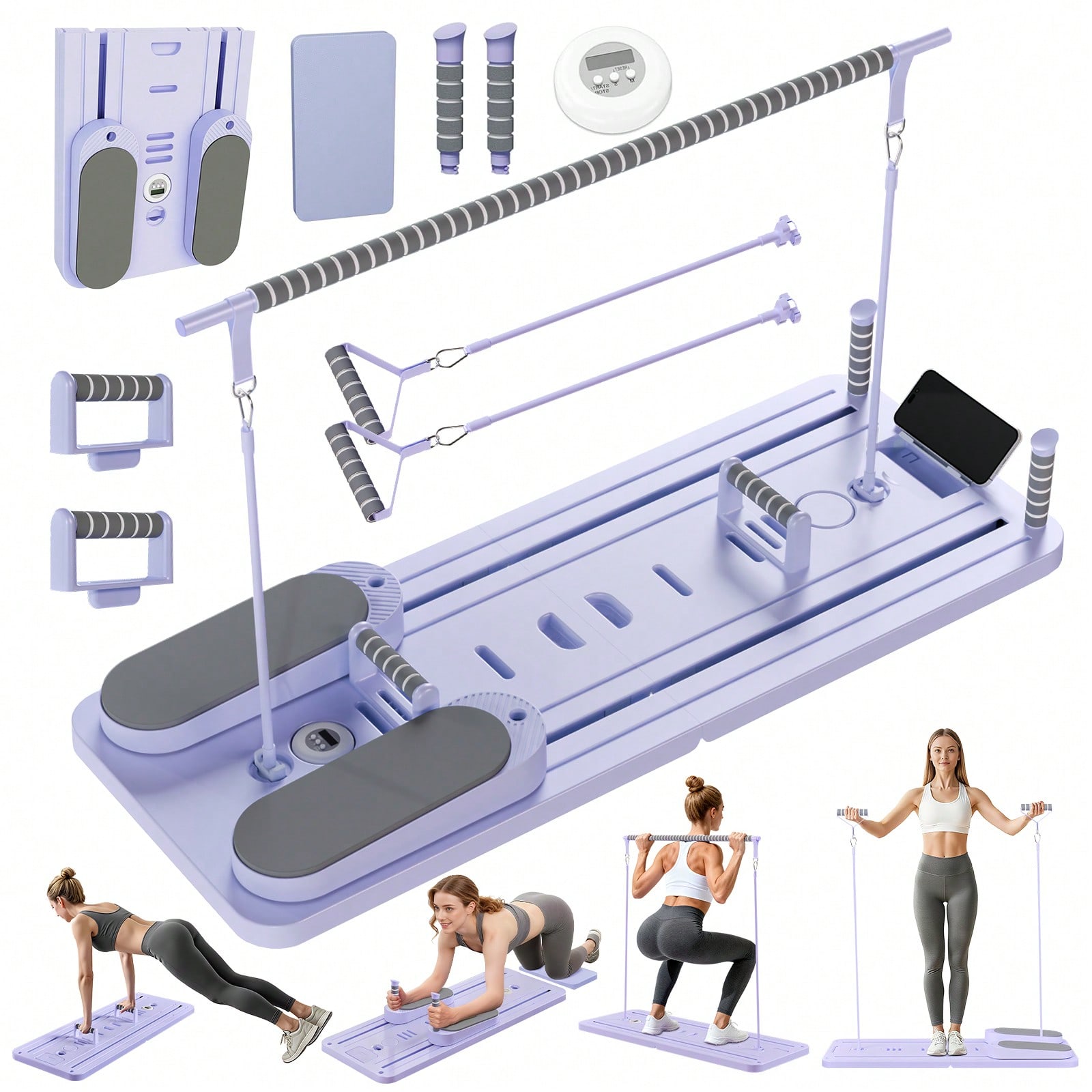 Fitness Equipment - Reformer de Pilates com Barra, Prancha