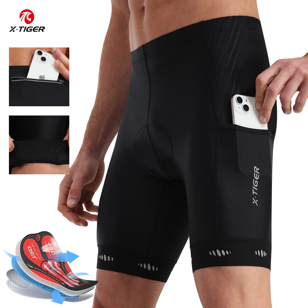 Padded Cycling Shorts 5D Gel - X-TIGER-Shorts de Ciclismo com Bolso Traseiro