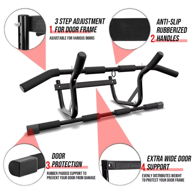 Door Pull Up Bar No Screw - Barra de Exercício Profissional Antiderrapante com