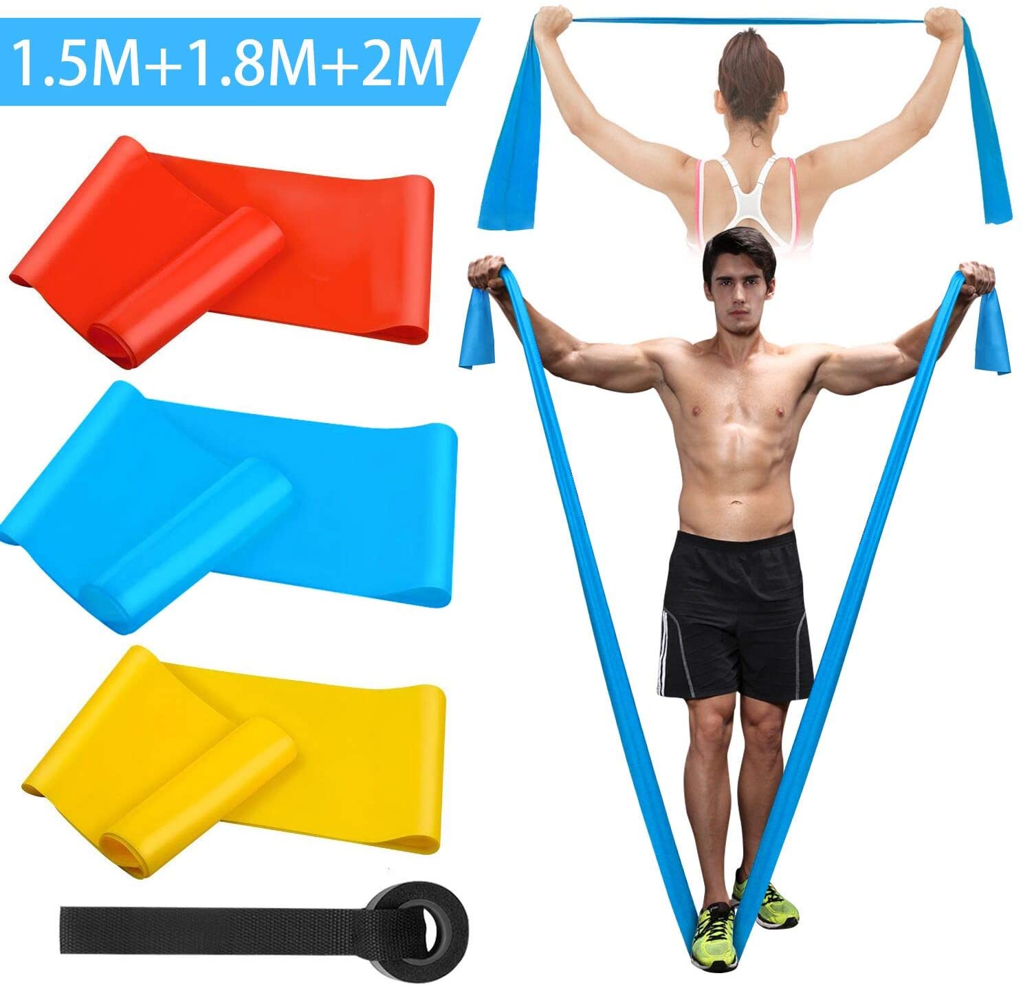 Pilates Bar Kit With Resistance Bands - Faixas elásticas de fitness, 3 peças,